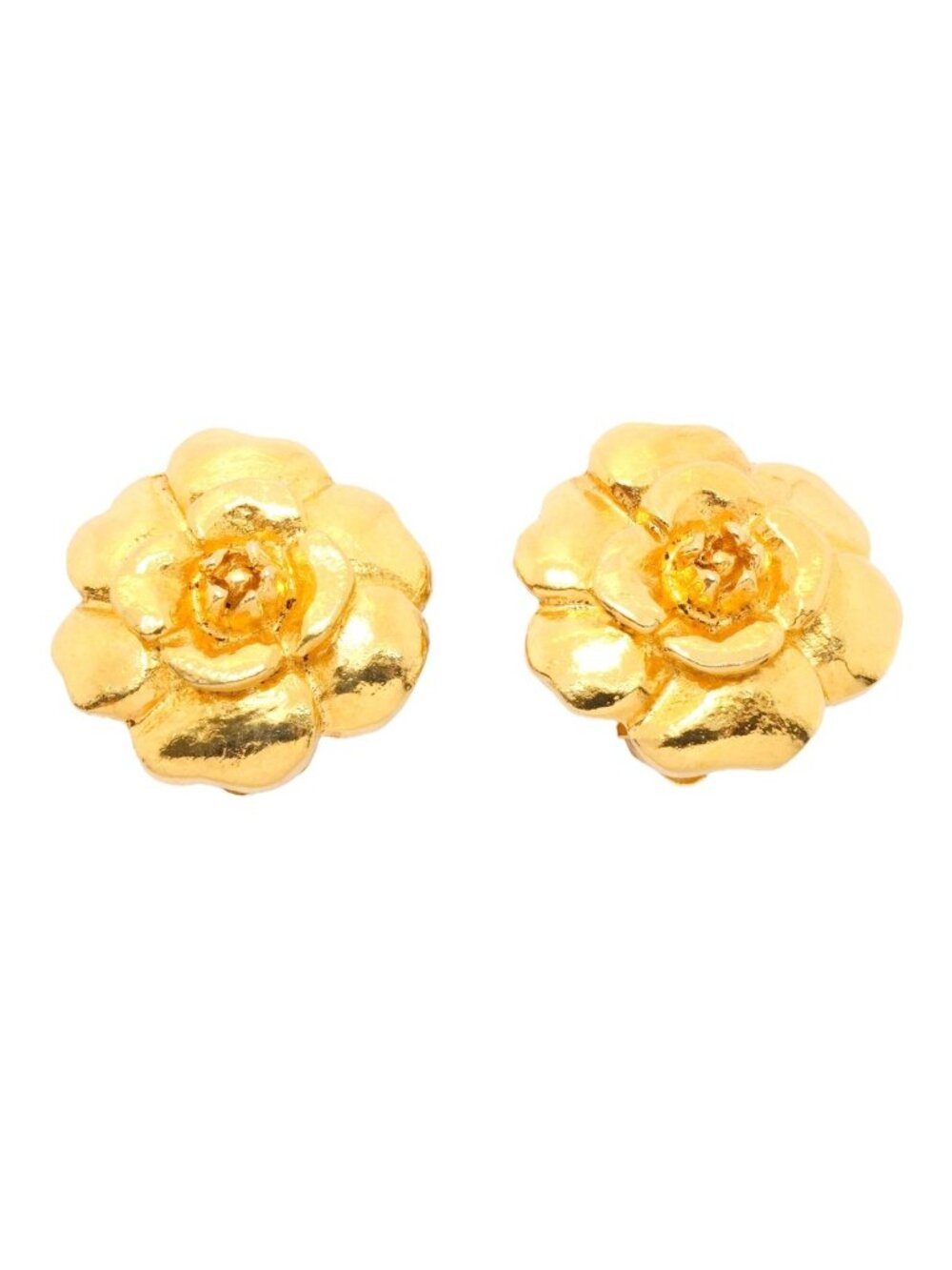 Chanel Earrings Vintage Camellia Gold Plated